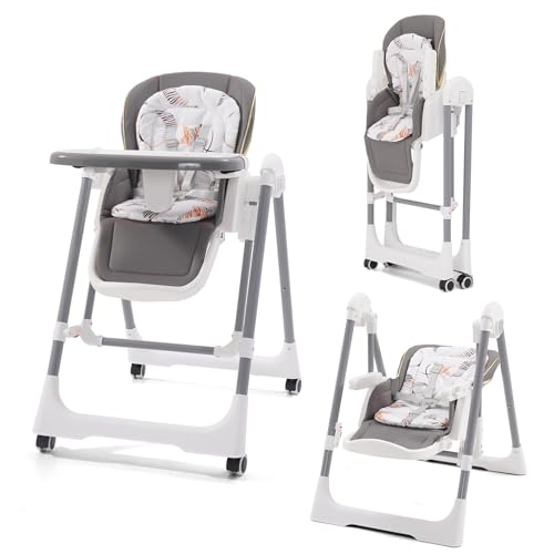 Arkyomi hochstuhl baby 3in1 kinderstuhl mit babywiege/fußstütze/rollen,baby hochstuhl ab geburt,kinderhochstuhl klappbar ab 6-36 monate Kinder kleinkinder(grau)