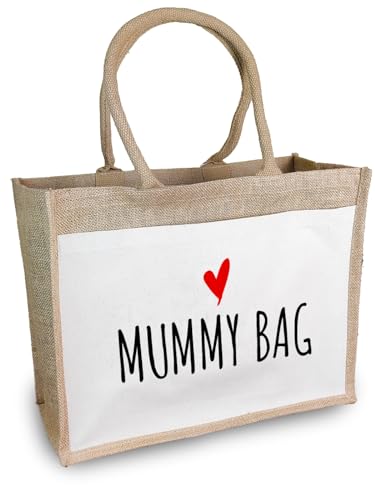 COZYINT Tasche aus Jute Stoff | Muttertagsgeschenk | Babyparty | Geschenk für Mutter, werdende Mama oder schwangere. Einkaufstasche groß | Jute Shopper Bag | Geschenke Schwangerschaft (MummyBag)
