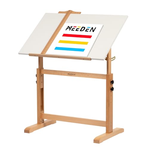 MEEDEN Whiteboard Holz Zeichentisch: 90 x 60 cm Künstlertisch, Massiver Schreibtisch für Kunst und Handwerk, Großer Neigbarer Tisch für Erwachsene, Künstler, Schreiben und Arbeiten