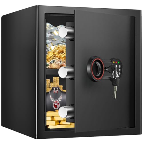 45L Groß Safe Tresore für Zuhause, Feuerfester Tresor mit Schlüssel, Sensor-Licht und Abnehmbares Regal, Heimsafeschrank Aufbewahrung von Geld, Dokumente, Medikamenten