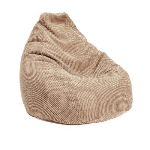 Lumaland Gaming Sitzsack XXL aus Cord | Gaming Sessel für Erwachsene & Teenager | Komfortabler Bean Bag 135 x 100 cm [Beige]