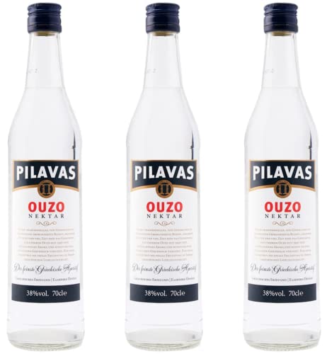 Ouzo Pilavas Nektar 3x 0,7l 38% Vol. | Sehr milder Ouzo aus Patras | + 20ml Jassas Olivenöl