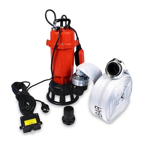 Grafner Profi Fäkalienpumpe 550 Watt mit Schneidwerk und 30m Schlauch, Schwimmschalter, 10000 l/h, Kupplung, 50 mm Fremdkörper, Schmutzwasserpumpe mit Zerkleinerer und C-Schlauch, Tauchpume Fäkalien