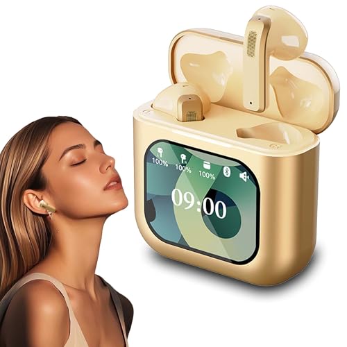 In-Ear-Bluetooth-Kopfhörer,Smart-Touchscreen Ladebox Großes Display Kopfhörer mit Geräuschunterdrückung, Sport Gaming Schlafen Hi-Fi Mehrsprachig Ohrhörer,für Smartphone Tablet Laptop Geschenk (Gold)