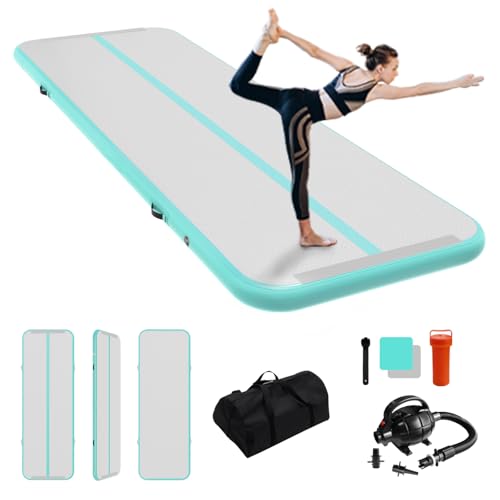 Aufblasbare Tumbling Matte,3m hellgrüne Air Matte Tumble Track Turnmatte Gymnastikmatte mit Luftpumpe für Zuhauseg/Taumel/Cheerleading/Wasser
