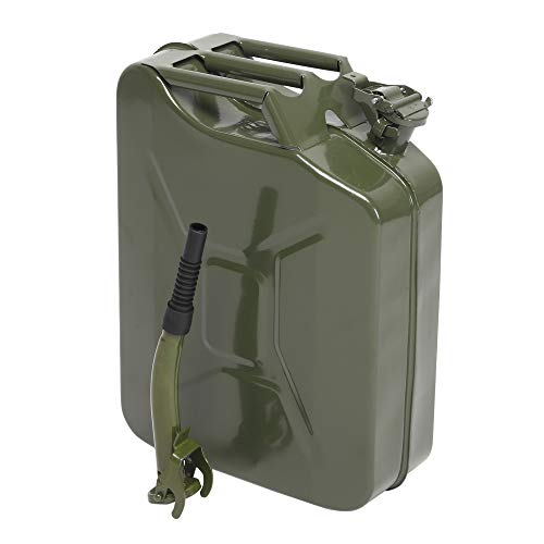 Bonnlo 20L Stahlblech Kraftstoff Kanister, Metall Benzinkanister Reservekanister mit Ausgießer flexibel, Militärgrün