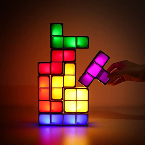 Justup Lampe, LED Stapelbares Nachtlicht 7 Farben Induktionsverriegelung Schreibtischlampe 3D Diy Magic Blocks Puzzles Spielzeug für Kinder Teens Schlafzimmer Wohnkultur (LED-Lampe)