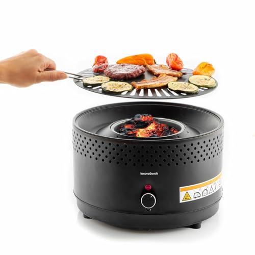 InnovaGoods® Tischgrill, Holzkohlegrill ohne Rauch, ohne Gerüche, tragbarer Grill für das Kochen im Innen- und Außenbereich mit allem Komfort, anpassbar mit Batterien oder USB-C-Anschluss.