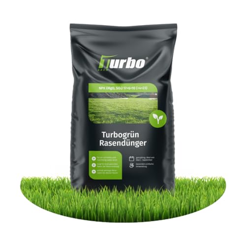Turbogrün Rasendünger Frühjahr 20kg, gesunder Rasen verdrängt Moos, Ideal für Frühjahr und Sommer, geeignet für Streuwagen, staubarmes Granulat, Rasen dünger