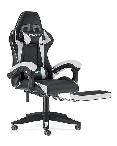 bigzzia Gaming Stuhl mit Fußstütze - Gamer Stühle Ergonomisch mit Lendenkissen + Kopfstütze Gaming Chair Höhenverstellbar Computerstuhl für Erwachsene Mädchen Junge (Weiß)