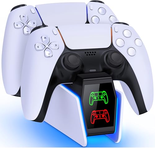 GAMSINGY PS5 Controller Ladestation, PS5 Zubehörsets Ladestation für Dualsense Wireless/Edge Controller, Ladestation für Playstation 5 Controller mit 2Std Schnelllade/Cooles RGB Licht