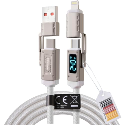 AMATHINGS 4-in-1-LED-Display Schnellladekabel in weiß, 240W, Multi USB Kabel, USB C auf Lightning/Typ C auf USB C/USB A auf Lightning/USB A auf USB C Multi Ladekabel (240W, 1,2M)