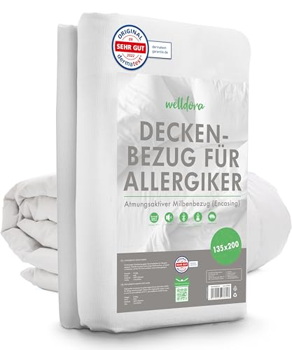 Welldora ǀ Milbenbezug Bettdecke 135x200 ǀ Allergiker Deckenbezug fachärztlich getestet ǀ Premium Encasing mit Reissverschluss ǀ Allergiker Bettwäsche Decke 135x200