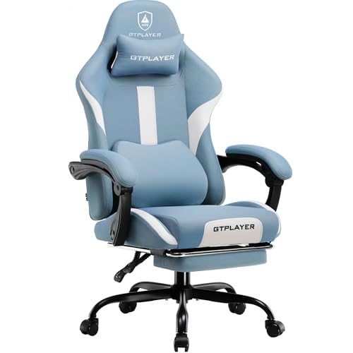 GTPLAYER Gaming Stuhl, Gamer Stuhl, Atmungsaktiver Bürostuhl aus Hochwertigem Stoff, Ergonomischer PC-Stuhl, Verstellbarer und Drehbarer Schreibtischstuhl mit Fußstütze, blau