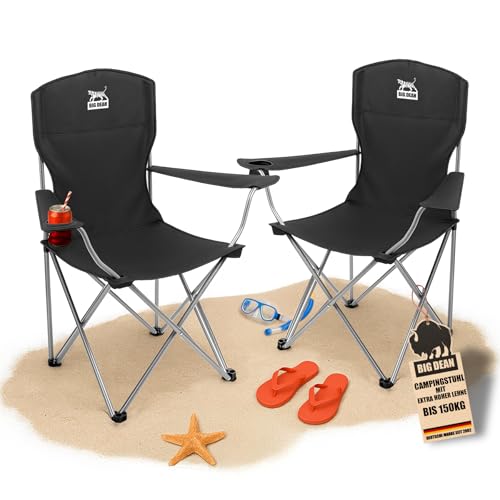 BigDean 2er Set Campingstuhl extra hohe Lehne max. 150kg belastbar Campingstuhl faltbar Angelstuhl Campingstühle