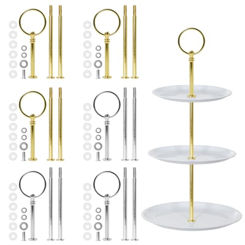 6 Set Etageren Stangen.Vintage Etageren Bausatz.Metallstange Etageren 2 bis 3 Etage Silber Mittellochausstech für Geburtstag Hochzeitstorte Dessertdisplay.Farbe Gold und Silber(Platte Nicht enthalten)