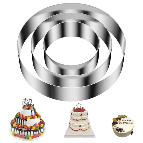 Luazvilkpsar 3 Stück Tortenring Round Kuchenring 4.5cm Hoch, Dessertringe und Speiseringe Diameter 10-20cm zum Backen, Mousse Ring Edelstahl Cake Ring für Desserts, Pastries, Mousses, Kuchen