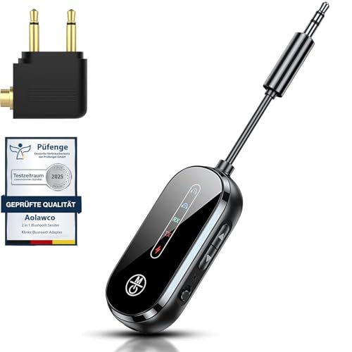Aolawco 2 in 1 Bluetooth Sender Klinke Bluetooth Adapter, Bluetooth 5.4 Transmitter Empfänger mit APTX-ll, 3.5mm Bluetooth Sender Splitter für 2 Kopfhörer wie Airpods, Flugzeug, TV-Gerät, Musikanlage