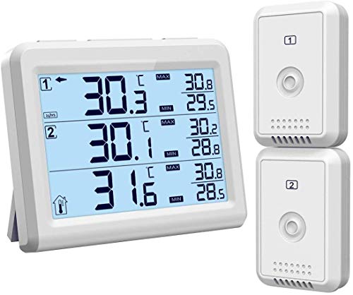 ORIA Kühlschrank Thermometer Gefrierschrank Thermometer, Kühlschrankthermometer mit Hintergrundbeleuchtung, 2 Sensor, Temperatur Alarm, MIN/MAX-Wert, Perfekt für Hause, Bars, Cafes
