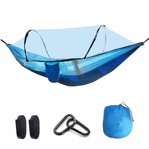 Tragbare Hängematte mit Moskitonetz, Reißfeste Outdoor-Hängematte, 300kg Belastbarkeit, Reise Hängematte Camping Atmungsaktiv Schnelltrocknendes für Camping, Wandern, Garten, Balkon, Strand