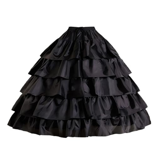 YULUOSHA Damen Reifrock Petticoat Unterrock Petticoat Krinoline Lang 4 Ring 5 Flouncing für Hochzeit Party (Schwarz)