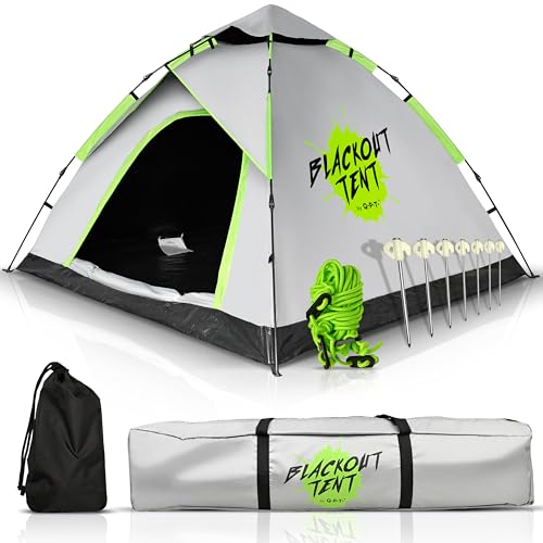 Q.P.T. Pop up Zelt - Blackout Tent®, 1-2-Personen Festival Camping Zelt, 100% Dunkelheit, wasserdicht, Kuppelzelt für Schnellaufbau
