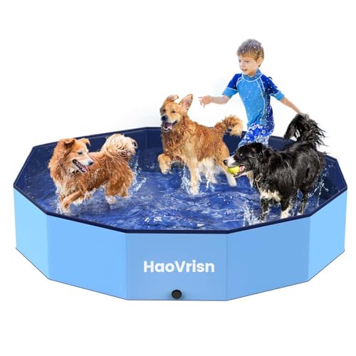 HaoVrisn Hundepool Große Hunde, Planschbecken für Kinder und Hunde, Hundepool 120 * 30CM Faltbar, rutschfeste und Verdickt PVC, Plantschbecken mit Flicken und Ablassventil