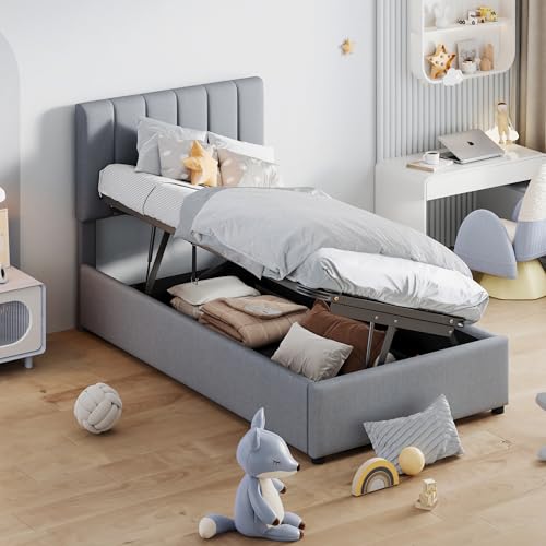 WIZBED Boxspringbett 90x200 mit Bettkasten, Einzelbett Polsterbett mit Lattenrost, Bett, Bettgestell mit Stauraum, Schlafzimmer Komplett, Stauraumbett, Ohne Matratze