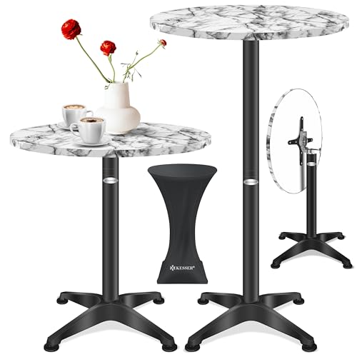 KESSER® 2in1 Stehtisch klappbar Bistrotisch 1er Set | Aluminium Edelstahlplatte | höhenverstellbar 70cm / 115cm | Partytisch Tisch Ø 60cm | In- & Outdoor | Empfangstisch | Klapptisch Marmor