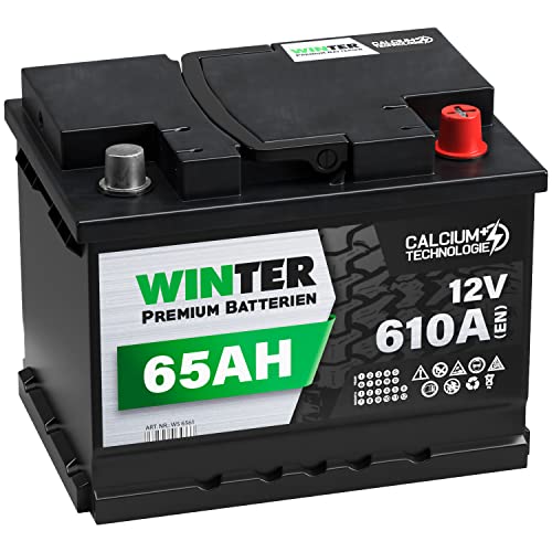 WINTER Premium Autobatterie 12V 65Ah 610A/EN statt 60Ah 61Ah 62Ah 63Ah 64Ah