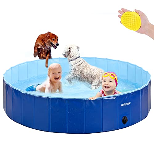 Hundepool Schwimmbecken Faltbarer Hund Planschbecken Swimmingpool Kinderpool Hundebadewanne Doggy Pool für Großes Haustier Hund Katze Kinder PVC rutschfest (Bonus Haustier Badebürste) 160x30cm