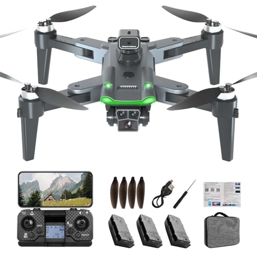 HYTOBP S166 Drohne mit Kamera 4K Erwachsene, GPS Drone mit 3 Kameras/Akkus, FPV RC Quadrocopter mit Bürstenlos Motor, Automatische Rückkehr, Niedrige Batterierückgabe, Follow Me, unter 249g