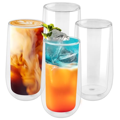 Shodiffy Doppelwandige Latte Macchiato Gläser,4er Set 270 ML Cappuccino Tassen Kaffeetassen Glas Kaffeeglas Teegläser für Cappuccino,Latte,Tee,EIS,Eistee,Iced Americano,Milch,Saft