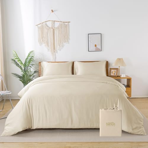 bienDo Bambus Bettwäsche 155x220, Beige, Luxus Seiden Bettbezug und Kissenbezug Set– Weiches und Kuscheliges, Allergiker für Winter und Sommer, Atmungsaktiver Hotel Deckenbezug