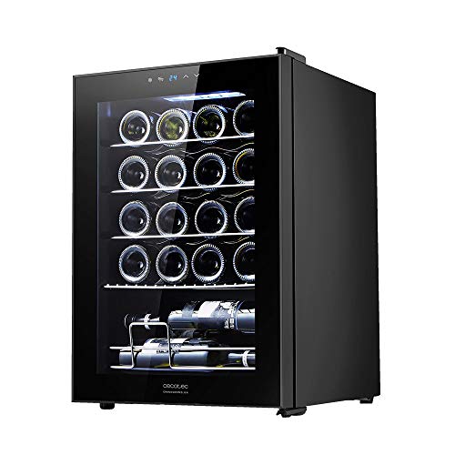 Cecotec Weinkühlschrank GrandSommelier 20000 Black Compressor. 20 Flaschen mit Kompressor, der eine hohe Leistung garantiert. Einstellbare Temperatur und Touch-Bedienfeld