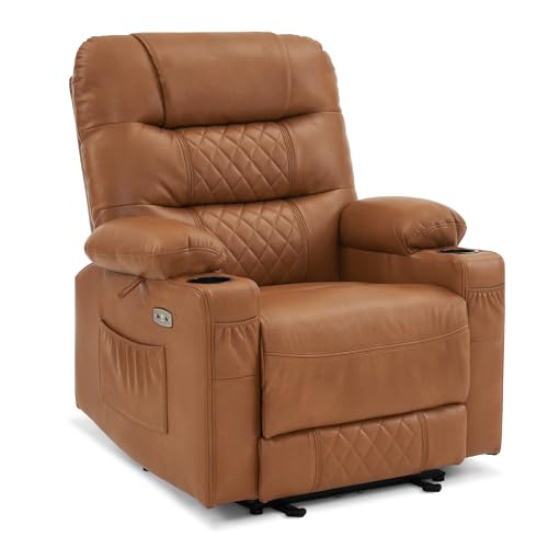 M MCombo Relaxsessel mit Liegefunktion, Fernsehsessel elektrisch verstellbar, TV Sessel, Recliner Chair, atmungsaktiver Kunstleder, USB & Getränkehalter, Wohnzimmer, 7033 (Braun)