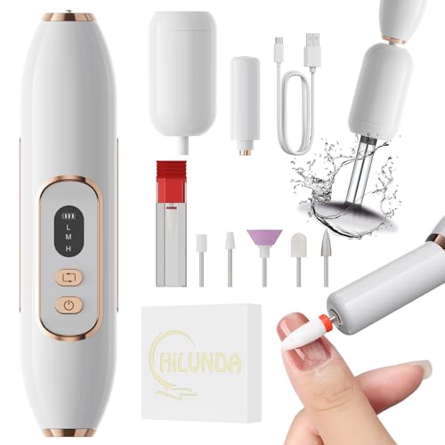 HiLUNDA Tragbar Elektrische Nagelfräser Professionell - 2 in 1 Fräser für Gelnägel Nagelfeile Elektrisch Kann Make-up Pinsel Reinigen, 1500 mAh 3-Gang Drehzahlregelung Nail Drill Kabellos Set