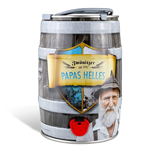 Brauerei Zwönitz Papas Helles/Helles Bier im 5 Liter Bierfass/Geschenke für Bierliebhaber/Partyfass 5L als Vatertagsgeschenk/Bier aus Hallertauer Hopfen im Bier Fass