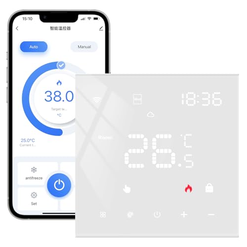 MIUCDA Tuya Smart Thermostat für Wasser Fußbodenheizungen und Boiler WiFi Heizungsthermostat Digital Raumthermostat Kompatibel mit Alexa, Google Home, Weiß 3A