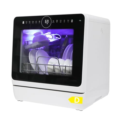 eklipt Mini Geschirrspüler für 3 Gedecke, Tischgeschirrspüler mit 8 Programme und Wasserenthärter Trocknungsfunktion Spülmaschine 5L mit/ohne Wasseranschluss Benutzbar Touch Control für Wohnungen