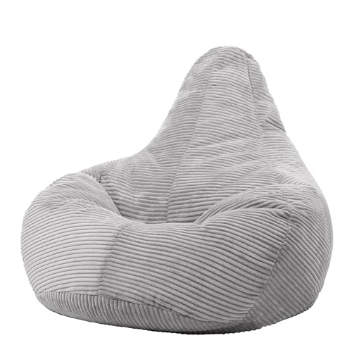 Icon Dalton Sitzsack, Grau, Sitzsack Sessel, Cord Sitzsack, Sitzsack Erwachsene mit Füllung, Lounge Sessel, Sitzsack Schlafzimmer, Sitzsack Wohnzimmer