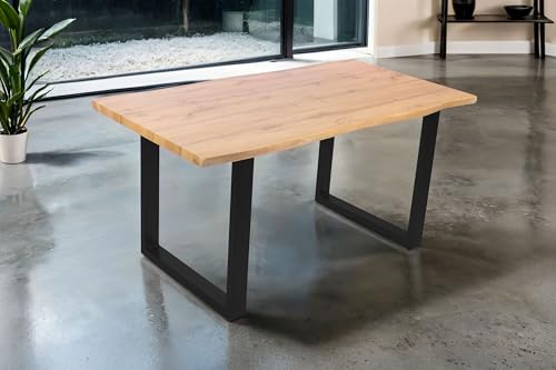 SAM Esstisch Josy | 160 x 85 cm | Holz Wildeiche-Optik| U-Gestell Metall schwarz | 40 mm Tischplatte mit Baumkante | Tisch für Esszimmer & Küche