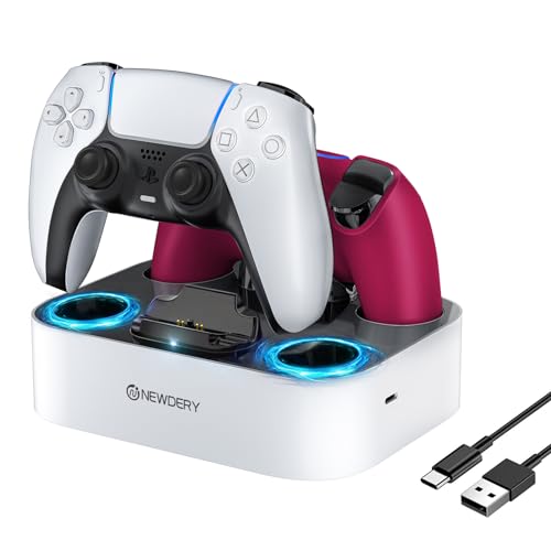 NEWDERY PS5 Controller Ladestation, DualSense Ladestation für PlayStation5 Controller Ladegerät Docking Station Schnelllade für Playstation 5 DualSense Controller (White)