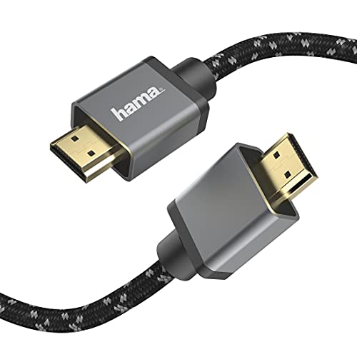 Hama Premium HDMI Kabel 1 Meter Ultra High Speed (Exzellentes Monitorkabel 4K / 8K, 48 Gbit/s, UHD Bildschirmkabel eARC, Ethernet, HDR, Aramidfaser Kabelmantel, HDMI 2.1 Kabel 120 Hz/60 Hz) 1m