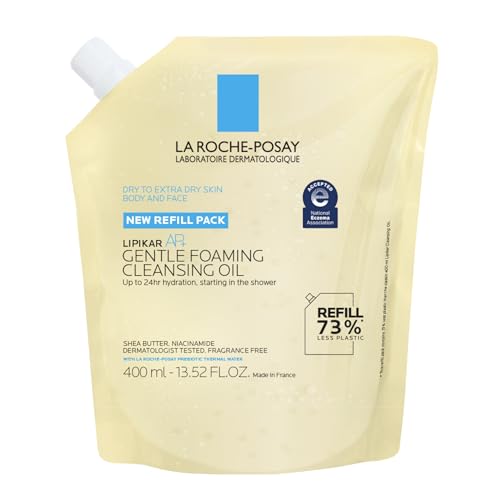 La Roche Posay Lipikar AP+ Dusch- und Badeöl für juckende, trockene oder zu Neurodermitis neigende Haut, hydratisierend mit Aqua Posae Filiformis, Niacinamid und Sheabutter, Nachfüllpack, 400 ml