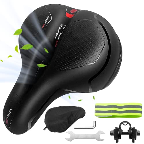 LUZOON Fahrradsattel Gel Fahrradsattel Ergonomischer Fahrradsattel mit wasserdichter Hülle Atmungsaktiver MTB Sattel für Damen und Herren Bequem Rot Einheitsgröße
