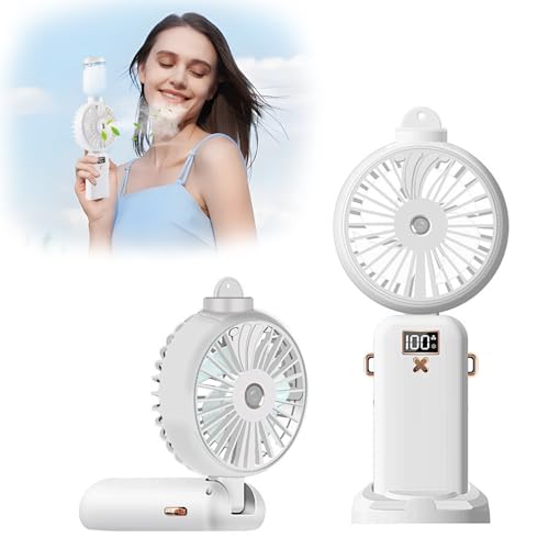 FainFun Handventilator Wasserkühlung, 5000mAh Handventilator mit Wasser USB, 5-Gang einstellbar, Taschenventilator, Faltbarer Tragbarer Mini Ventilator mit Wasser für Büro, Einkaufen, Reisen(Weiß)