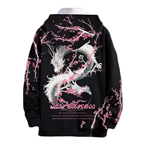 seiveini Anime Kapuzenpullover Herren Oversized Hoodie im Chinesischen Stil Streetwear Herren Damen Mädchen Y2K Gothic Sweatshirt Herren Pullover mit Kapuze Herbst Winter E Schwarz Fleece 3XL