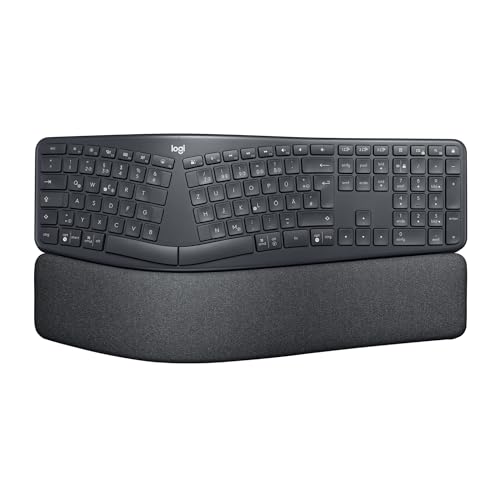 Logitech ERGO K860 kabellose ergonomische Tastatur – geteilte Tastatur, Handballenauflage, natürliches Tippen, schmutzabweisendes Material, Bluetooth und USB-Verbindung, für Windows/Mac - Graphit