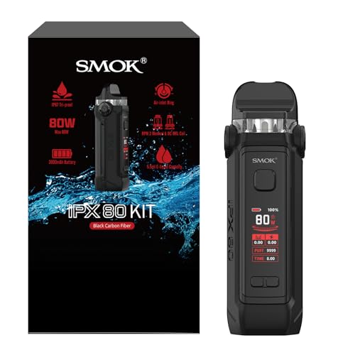 SMOK IPX 80 Kit 80W Pod System E-Zigarette Vaporizer 3000mAh Akku IPX67 Wasserfest Staubdicht Stoßfest 5.5ml Pod RPM 2 Coil Einstellbarer Luftstrom Schnellladung Ohne Nikotin Schwarz Carbonfaser